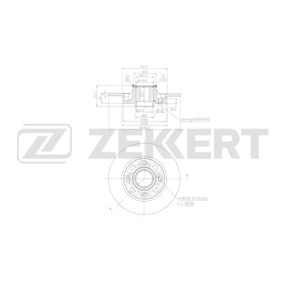 Диск торм. задн. Peugeot 308 07- Citroen C4 II 11- (с подшипником с ABS)