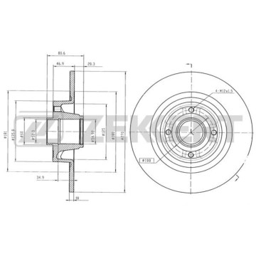 Диск торм. задн. Renault Megane II 03- Grand Scenic II 04- Scenic II 03- (с покрытием с подшипник