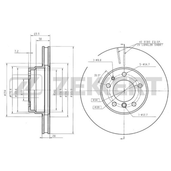 Диск торм. перед. BMW 7 (E38) 94-