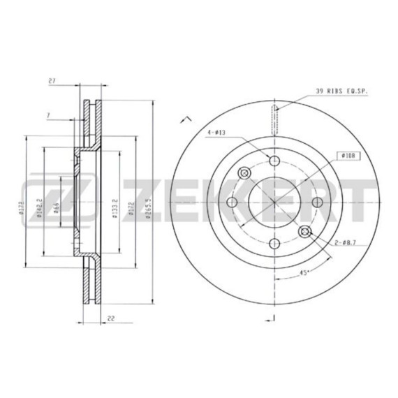 Диск торм. перед. Citroen Berlingo I 96- C3 I II 02- C4 I II 04- C5 I II 01- Xsara 97- (с пок