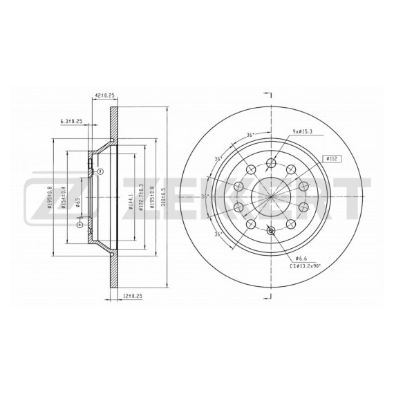 Диск тормозной задний Audi A3 II III 12- VW Golf VII 12- Skoda Kodiaq (NS6 NS7 NB7) 16- Seat A