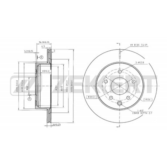 Диск тормозной задний Nissan Juke (F15) 10- X-Trail (T31) 07- Renault Koleos II 08- Infiniti G (C