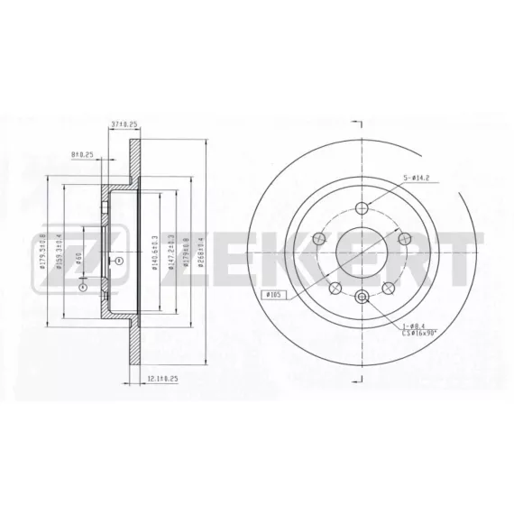 Диск тормозной передний Opel Astra J 09- Mokka 06- Chevrolet Aveo (T300) 13- Cruze (J300 J305 J