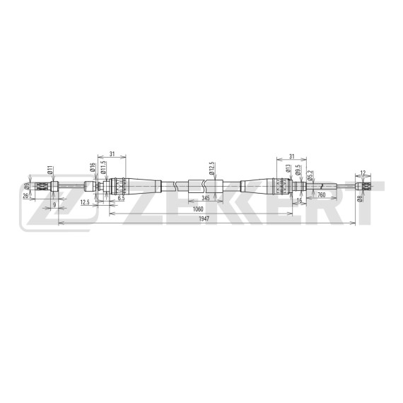 Трос стояночного тормоза задн. лев./прав. Renault Fluence 10-