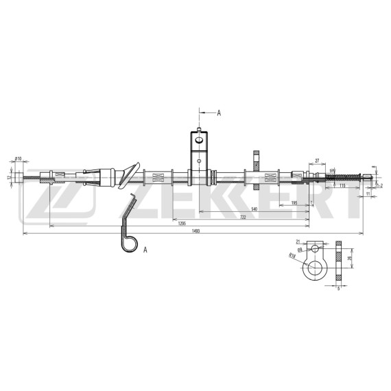 Трос стояночного тормоза задн. прав. Hyundai Accent II 02-
