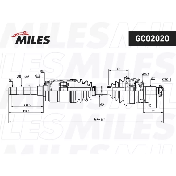 Привод в сборе BMW E53 3.0D-4.6 00- пер. прав. (GSP 205018 / MILES GC02026)