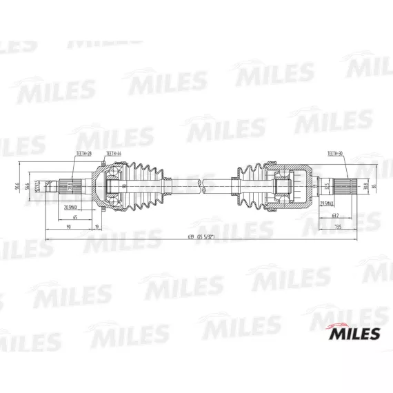 Привод в сборе MAZDA 6 2.0 02- лев. (ABS)