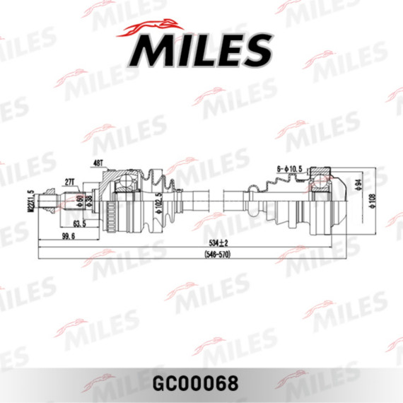 Привод в сборе MB VITO 2.0/2.3 96-03 лев./прав.(ABS)
