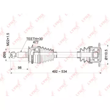 Привод в сборе передний R MITSUBISHI L200(KA/KB) 2.5D 05-15 / Pajero Sport II 3.2D-3.5 08>