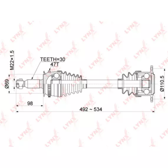 Привод в сборе передний R MITSUBISHI L200(KA/KB) 2.5D 05-15 / Pajero Sport II 3.2D-3.5 08>