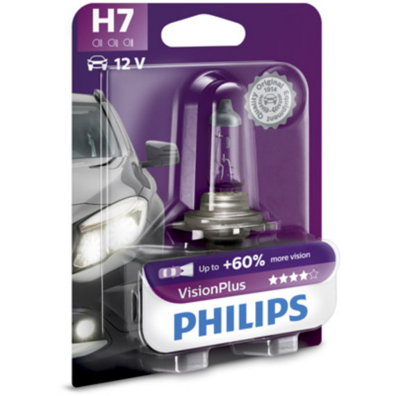 Лампа Philips H7+60% 12V 55W PX26d VISIONPLUS