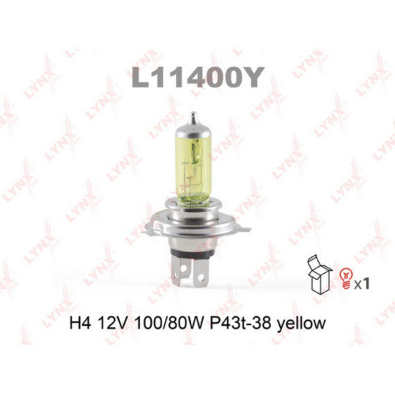 Лампа галогенная H4 12V 100/80W P43T-38 YELLOW