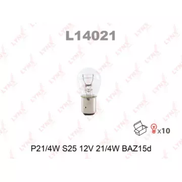 Лампа накаливания P21/4W S25 12V 21/4W BAZ15D(в упак. 10 шт.)