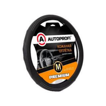 Оплетка руля AUTOPROFI (M) Nappa PL-2501 BK/WH встав. с перф., рельеф. встав., контр. прострочка чёр