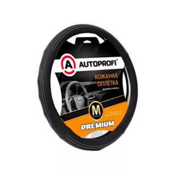 Оплетка руля AUTOPROFI (M) Nappa PL-2501 BK/WH встав. с перф., рельеф. встав., контр. прострочка чёр