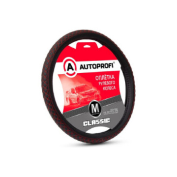 Оплетка руля AUTOPROFI (M) PU-504 BK/RD экокожа, центральная вставка с прострочкой, черн./красный