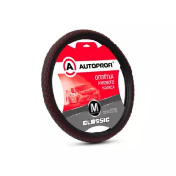 Оплетка руля AUTOPROFI (M) PU-504 BK/RD экокожа, центральная вставка с прострочкой, черн./красный