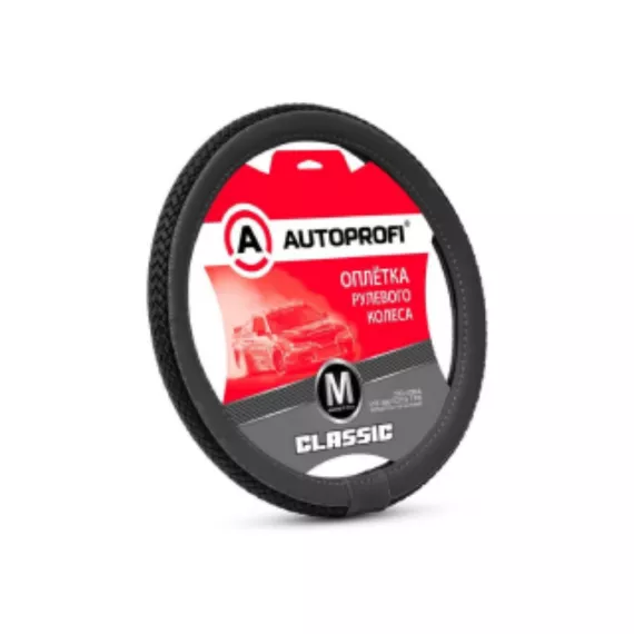 Оплетка руля AUTOPROFI (M) PU-810 BK/D.GY экокожа, плетеная вставка, черн./т.серый