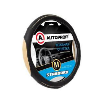 Оплетка руля AUTOPROFI (M) Стандарт SL-2502 BK/BE встав с перф., рельеф. встав., контр.простроч. чёрн./беж