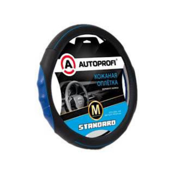 Оплетка руля AUTOPROFI (M) Стандарт SL-2502 BK/BL встав с перф., рельеф. встав., контр.простроч. чёрн./син