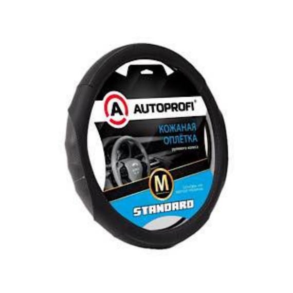 Оплетка руля AUTOPROFI (M) Стандарт SL-2502 BK/D.G встав с перф., рельеф. встав., контр.простроч. черн/т.сер