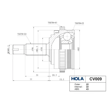 Шрус наруж -1118 Kalina 2170 Priora (Hola) под АБС CV009