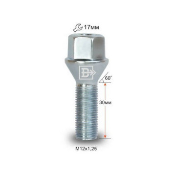 Болт колесный М12х1,25х30 (конус кл.17) ВАЗ литой диск ВЕКТОР