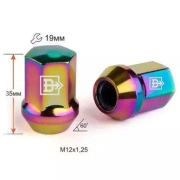 Гайка колеса М12х1,25 (конус кл.19) h=35 радужный хром ВЕКТОР