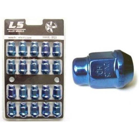 Гайка колеса М12х1,25 (конус кл.19) h=35 синий хром LS (блистер 20шт)