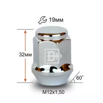Гайка колеса М12х1,5 (конус кл.19) h=30 хром ВЕКТОР