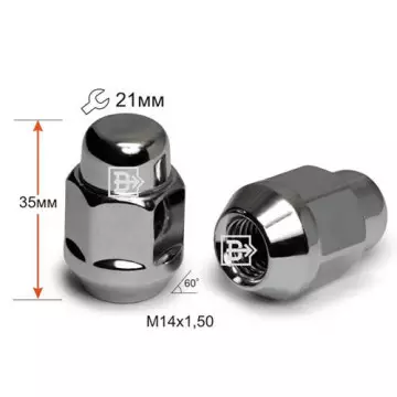 Гайка колеса М14х1,5 (конус кл.21) h=35 хром ВЕКТОР