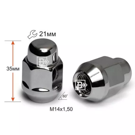 Гайка колеса М14х1,5 (конус кл.21) h=35 хром ВЕКТОР