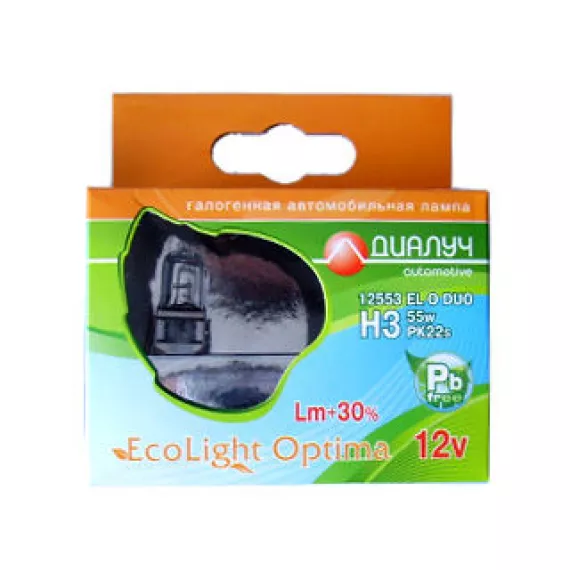 Автолампа H3 12V 55W (PK22s) Диалуч ECO LIGHT 3500kel (к-т 2шт.)
