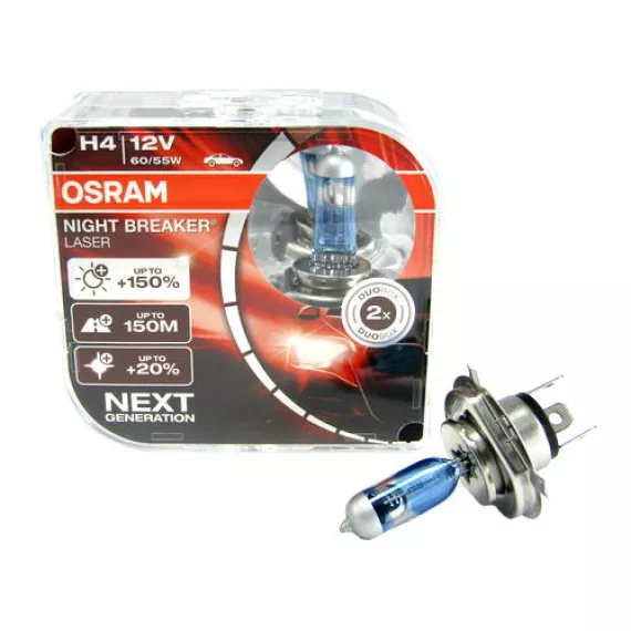 Автолампа H4 12V 60/55W (P43t) OSRAM Night Breaker+150% (к-т2шт.)