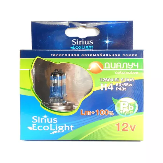 Автолампа H4 12V 60/55W (P43t) Диалуч ECO LIGHT +100% (к-т 2шт.)
