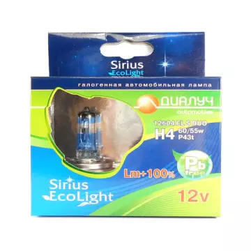 Автолампа H4 12V 60/55W (P43t) Диалуч ECO LIGHT +100% (к-т 2шт.)