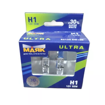 Лампа H-1 12V 55W+30% МАЯК Super White