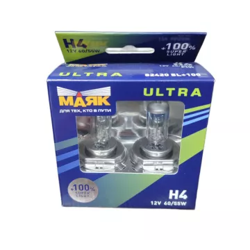 Лампа H-4 12V 55W+100% МАЯК ULTRA Super Light