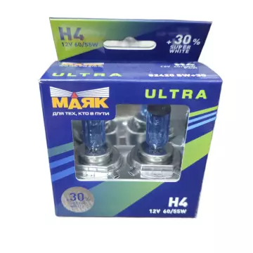 Лампа H-4 12V 55W+30% МАЯК Super White