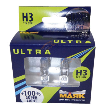 Лампа галог H3 12V55W+100% (Маяк) ULTRA Super Light к-т2шт 82320SL+100