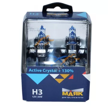 Лампа галог H3 12V55W+130% (Маяк) Active Crystal к-т2шт 72320AC+130