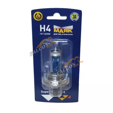 Лампа галог H4 12V60/55W+30% (Маяк) Super White блистер 52420SW/BL