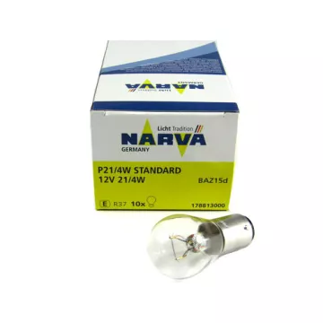 Автолампа P21/4W 12V (BAZ15d) двухконт. (смещ.цоколь) NARVA