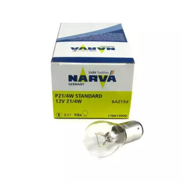 Автолампа P21/4W 12V (BAZ15d) двухконт. (смещ.цоколь) NARVA