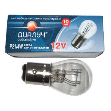 Автолампа P21/4W 12V (BAZ15d) двухконт. (смещ.цоколь) ДИАЛУЧ