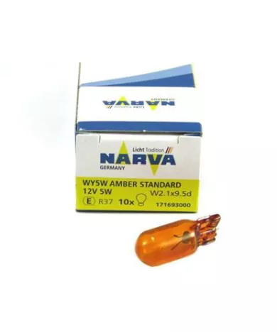 Автолампа WY5W 12V (W2.1*9.5d) ЖЁЛТАЯ NARVA