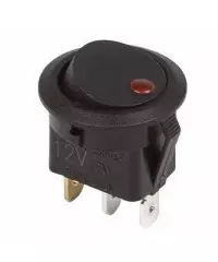 Клавиша круглая "чёрная" с индикатором 12V-16А (красная)