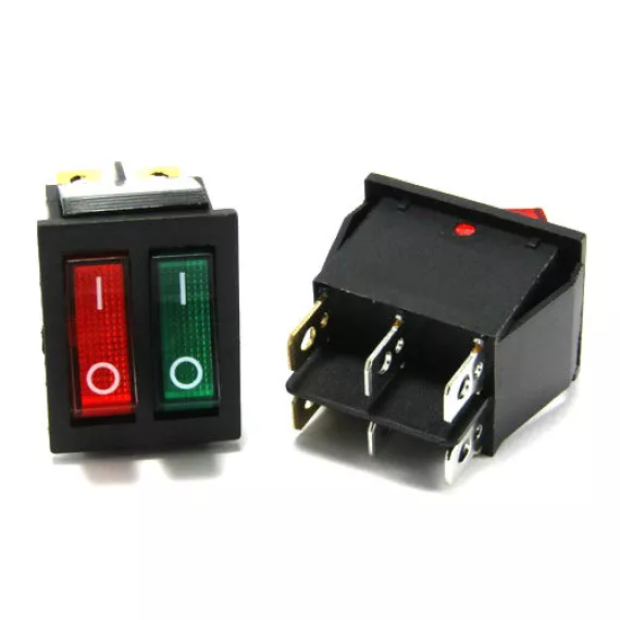 Клавиша прямоугольная с подсветкой 12V "двойная" (зеленая,красная)