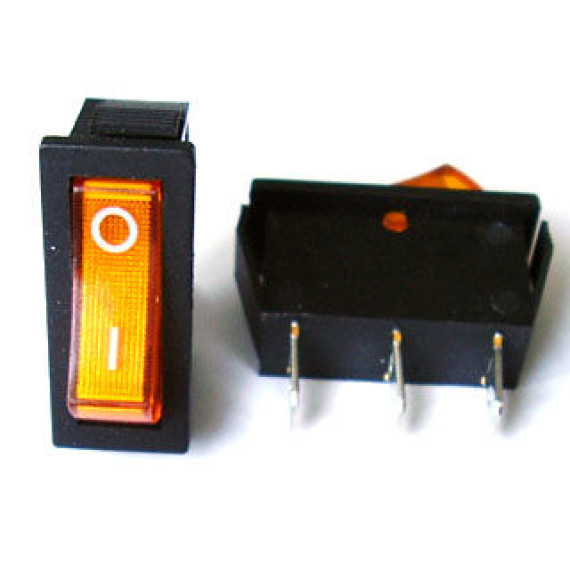 Клавиша прямоугольная узкая с подсветкой 12V (желтая)