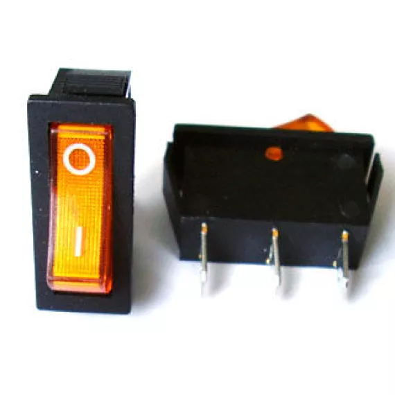 Клавиша прямоугольная узкая с подсветкой 12V (желтая)